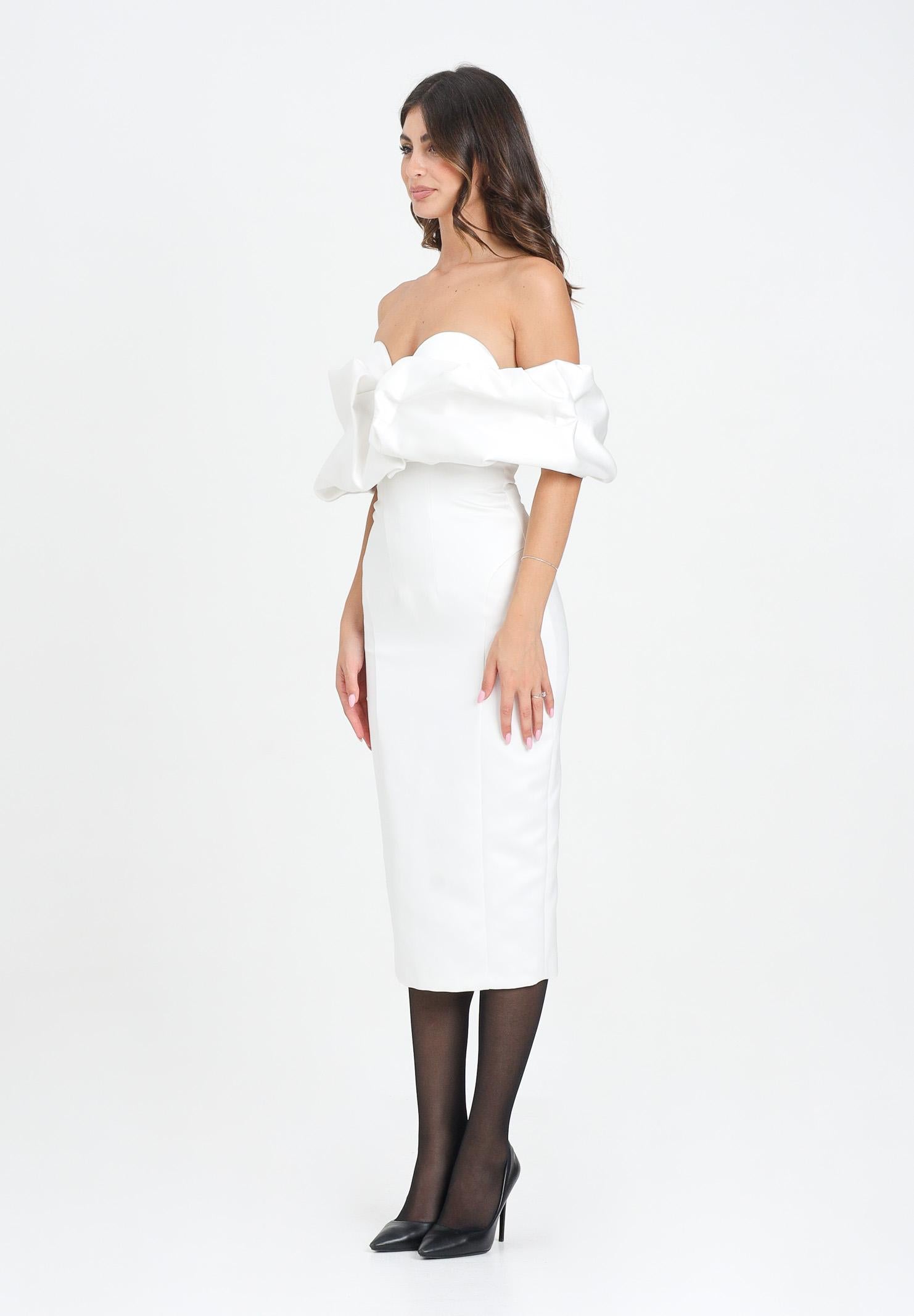 ELISABETTA FRANCHI Abito midi avorio da donna con scollo 3D<BR/> AB71456E2 360 ELISABETTA FRANCHI 