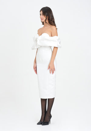 ELISABETTA FRANCHI Abito midi avorio da donna con scollo 3D<BR/> AB71456E2 360 ELISABETTA FRANCHI 