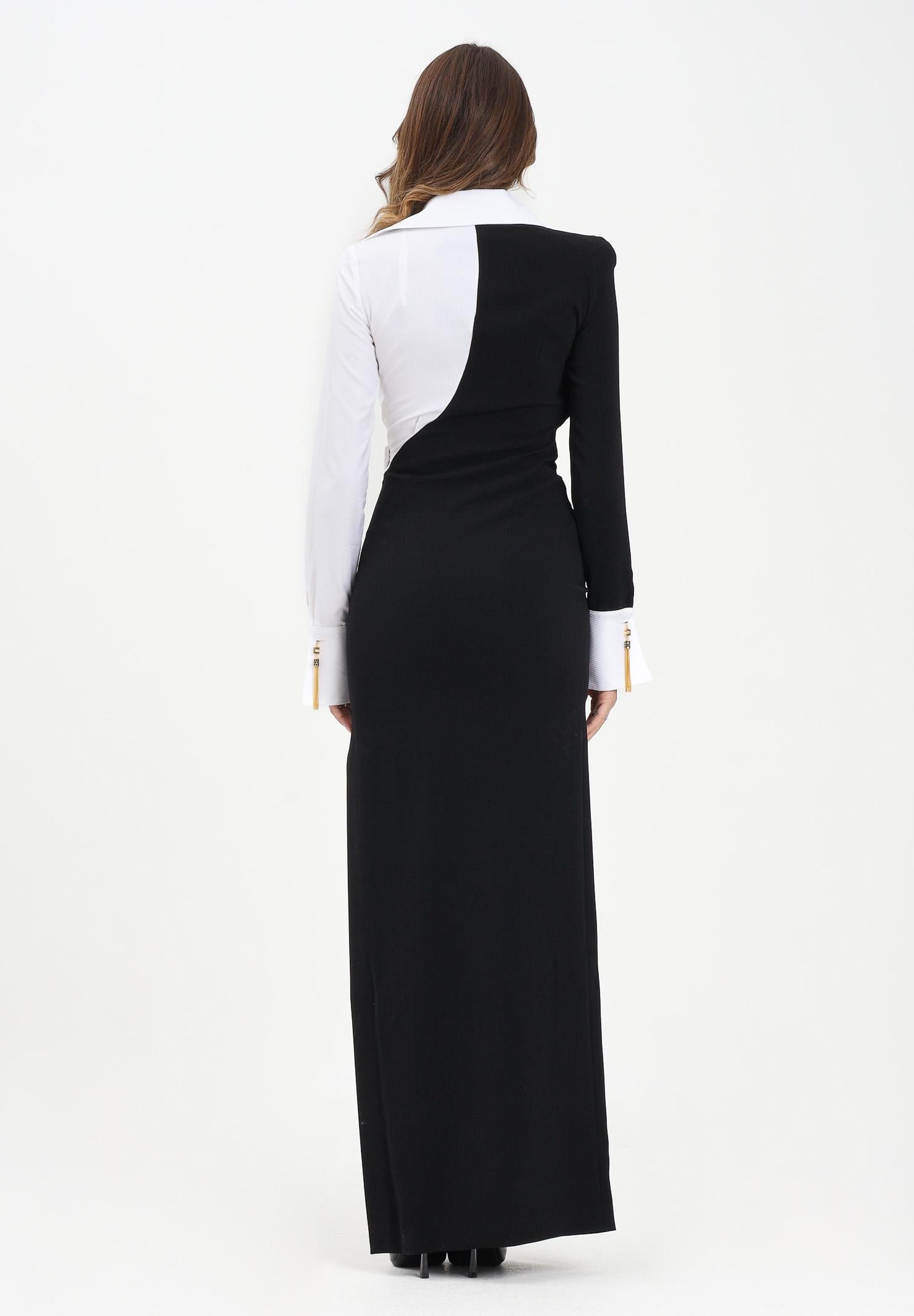 ELISABETTA FRANCHI Abito lungo nero e bianco da donna con dettagli camicia ABR0557E2 222 ELISABETTA FRANCHI 