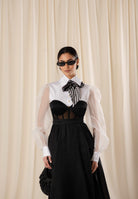 ELISABETTA FRANCHI Camicia crop bianca da donna con maniche dai volumi balloon CA14461E2 100 ELISABETTA FRANCHI 
