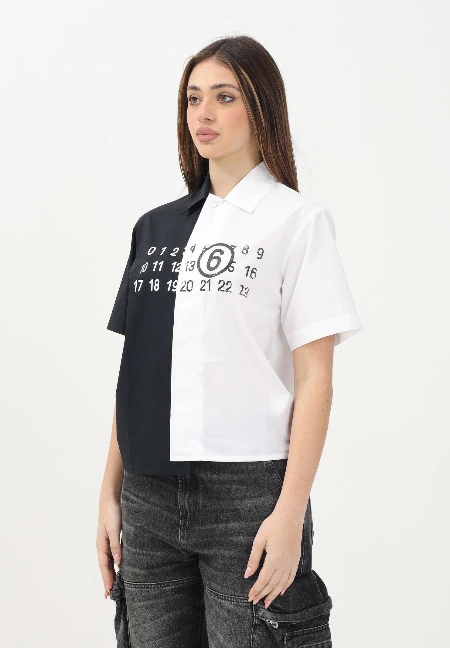 MAISON MARGIELA Camicia a maniche corte bianca e nera per donna, ragazzi e bambini con stampa Numbers M60761MM014 M6C10 MAISON MARGIELA 