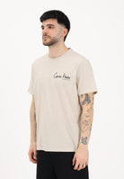 CALVIN KLEIN JEANS T-shirt a manica corta beige da uomo con logo frontale e stampa sul retro LV14RF802G 2JX CALVIN KLEIN JEANS 