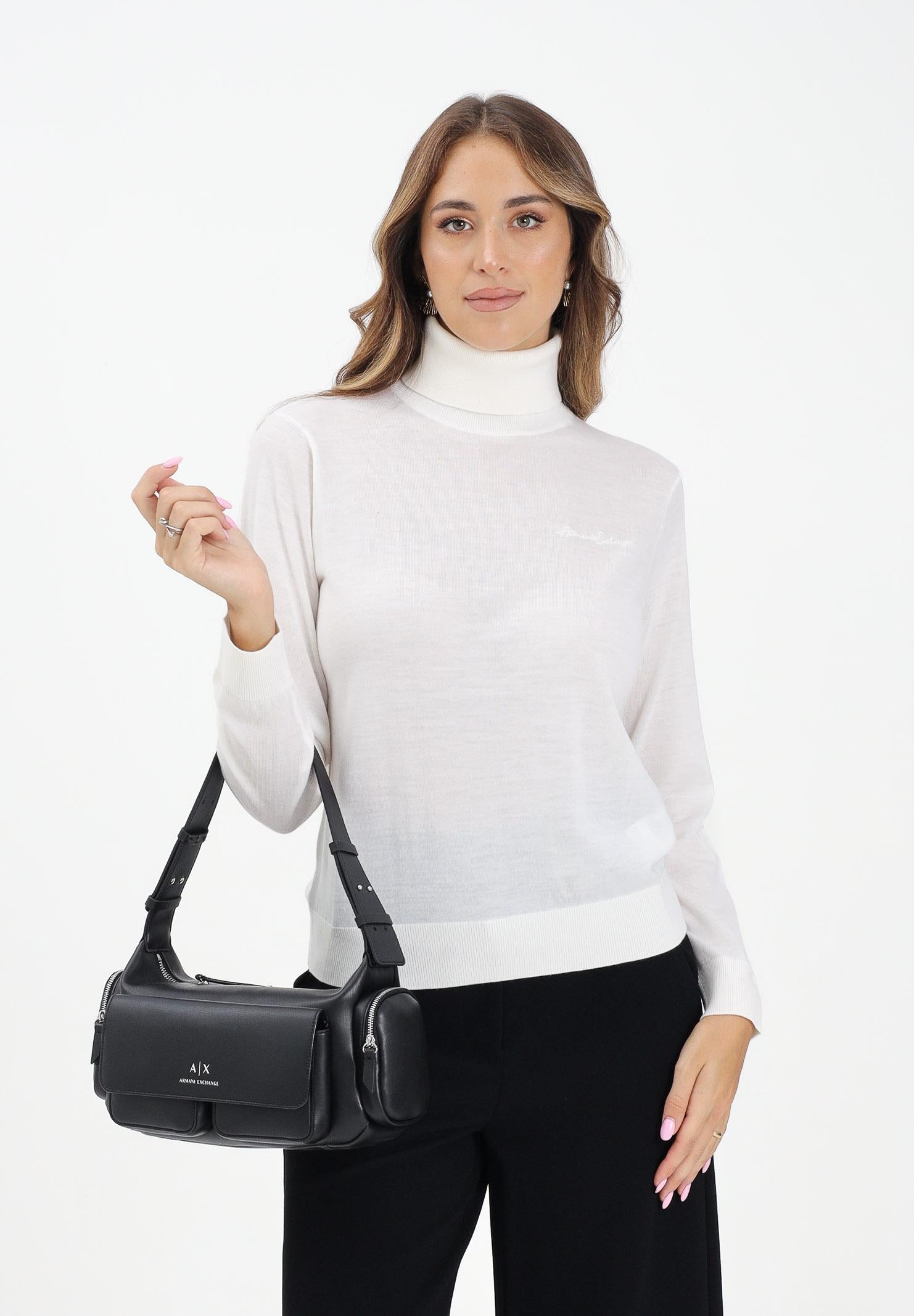 ARMANI EXCHANGE Maglioncino a collo alto bianco da donna con ricamo logo XW001440AF11896 U1003 ARMANI EXCHANGE 