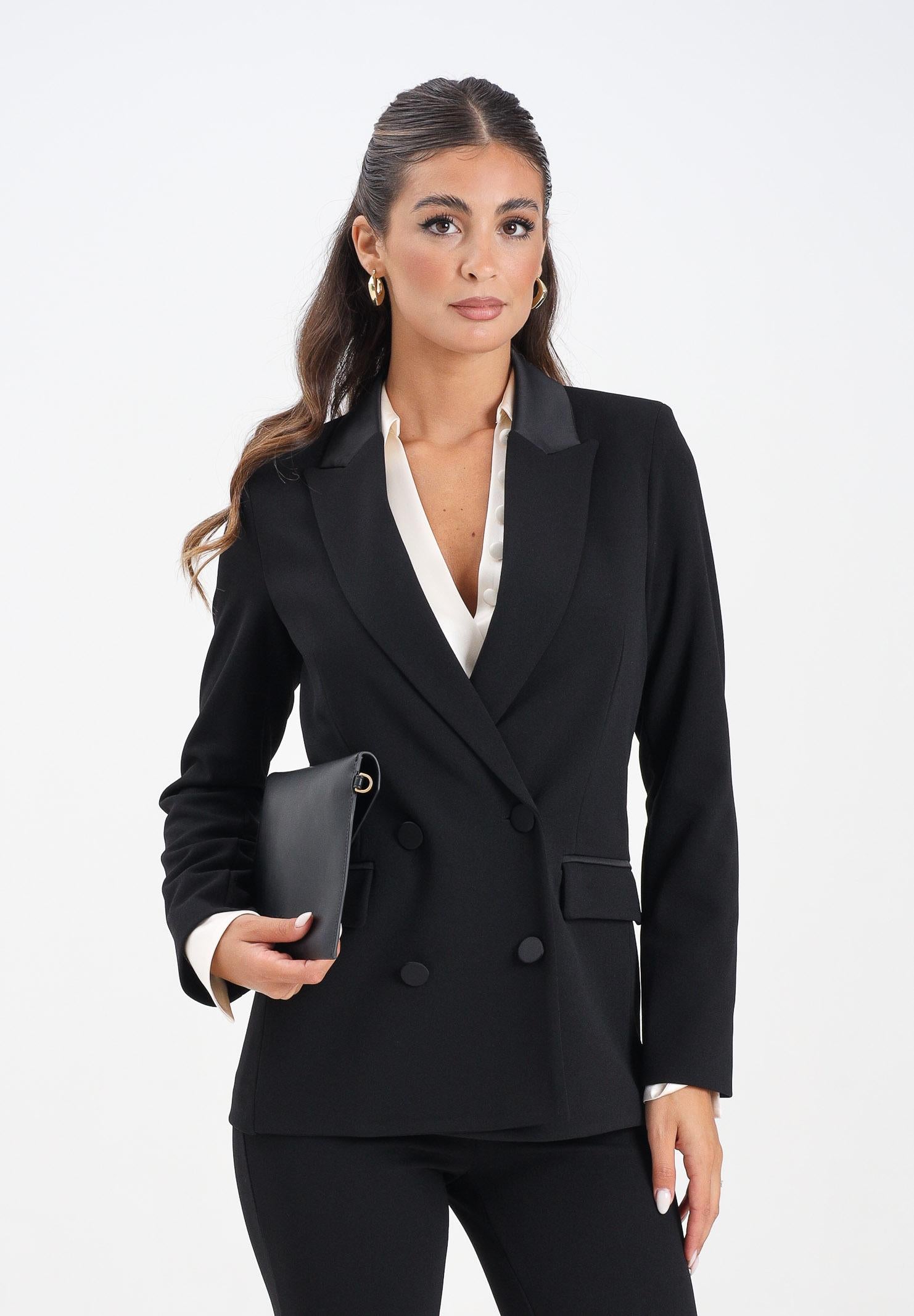 VICOLO Giacca doppiopetto nera da donna con rever in raso TF0307 A99 VICOLO 