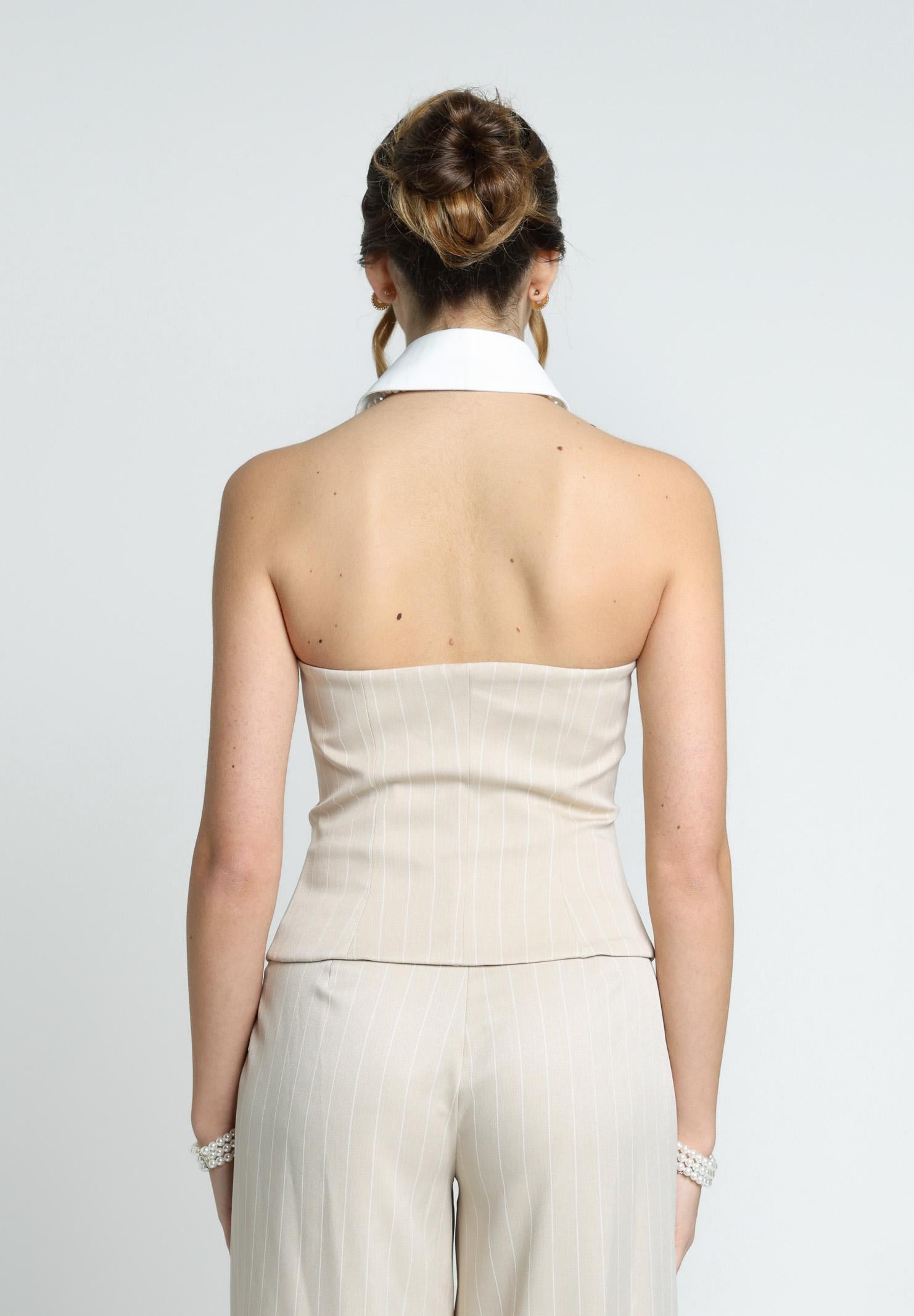 SANTAS Top BROWNIE beige da donna con motivo gessato PV2504 BEIGE SANTAS 