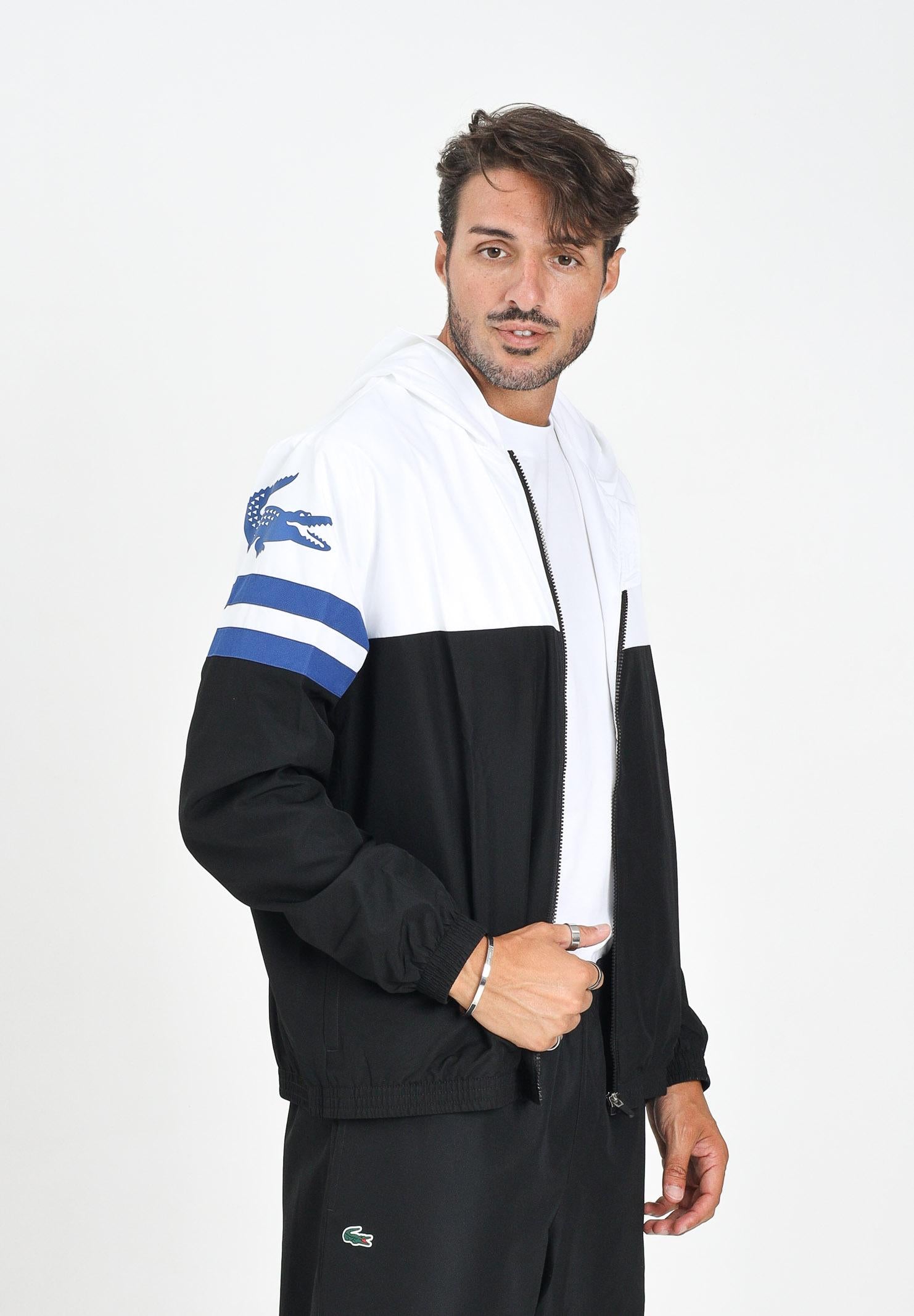 LACOSTE Giacca a vento nera, bianca e blu da uomo con logo BH4776 7LI LACOSTE 