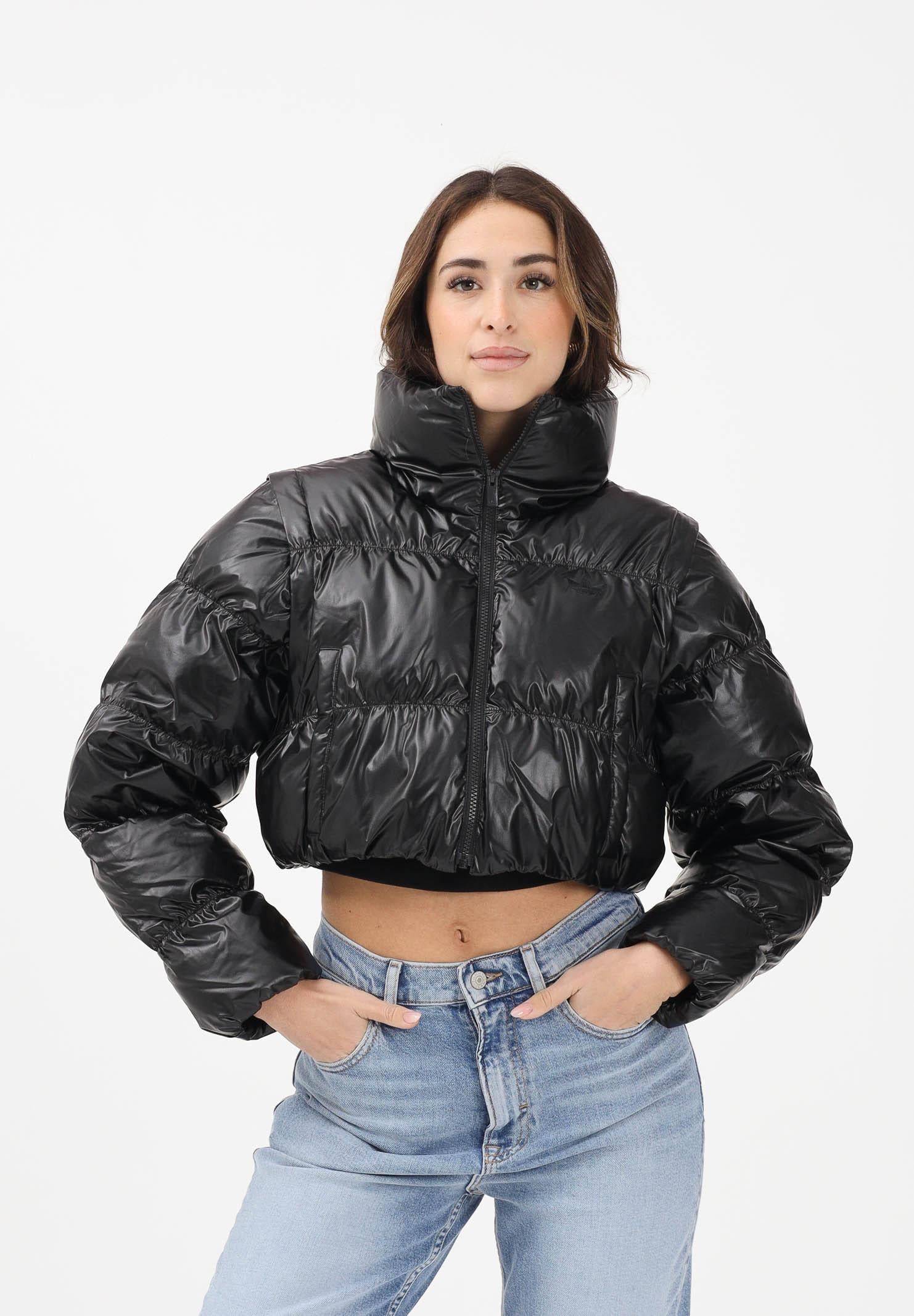 ADIDAS ORIGNALS Piumino croppato Essentials Glossy 2-In-1 nero da donna JX2988 . ADIDAS ORIGINALS 