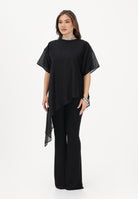 VICOLO T-shirt a manica corta nera da donna in tessuto velato UAB018 NE VICOLO 