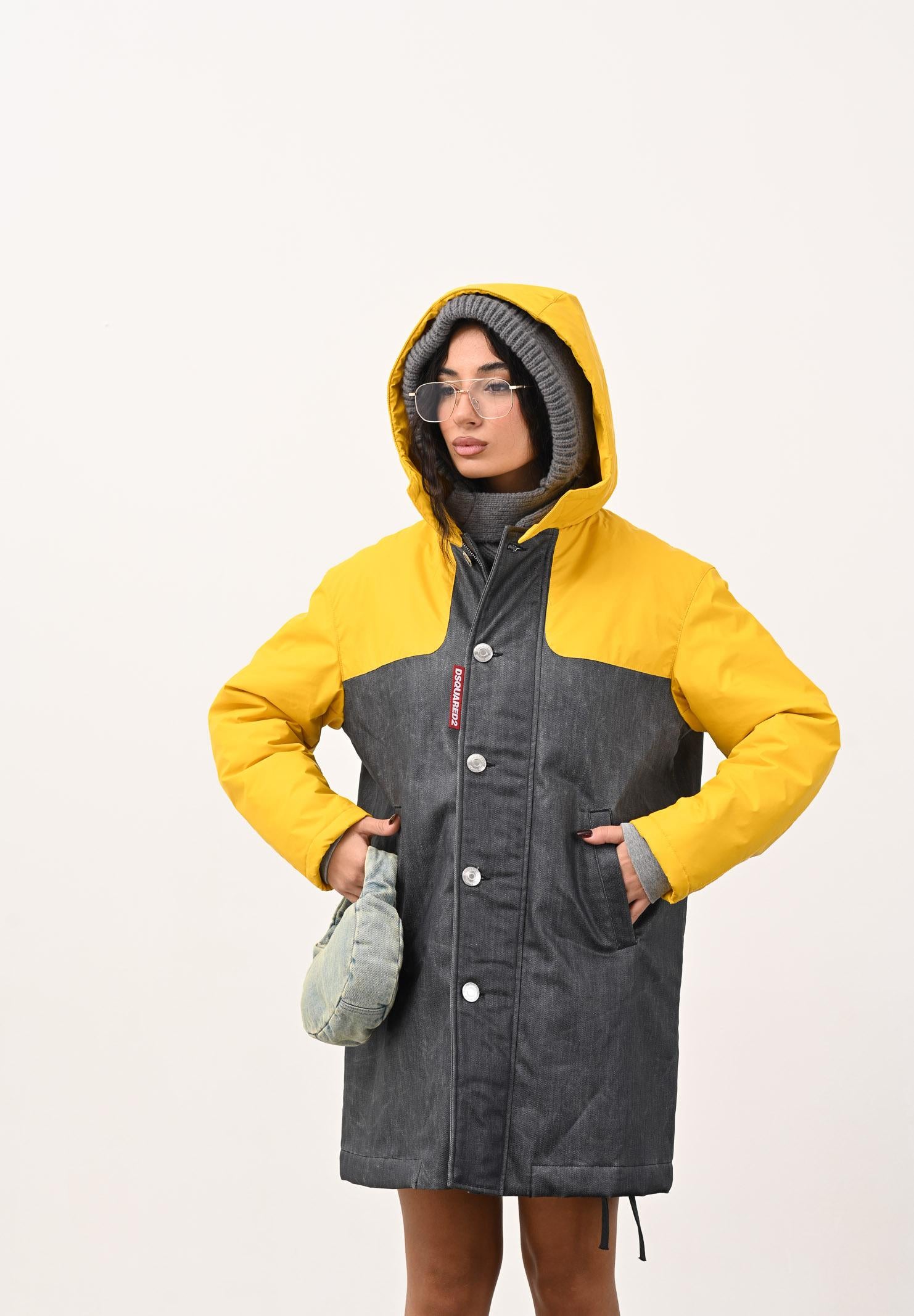 DSQUARED2 Trench impermeabile colorblock giallo e denim per donna, ragazzi e bambini DQ3044D0AEC DQ01 DSQUARED2 