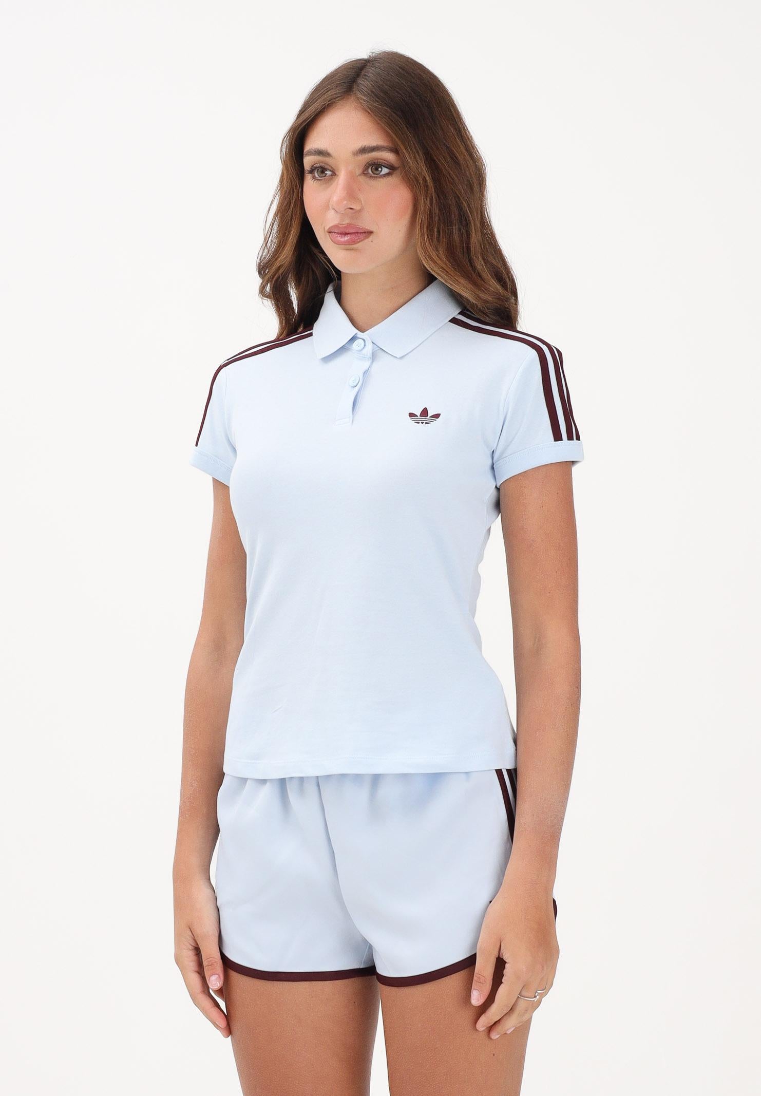 ADIDAS ORIGINALS Polo a manica corta 3 Stripes celeste da donna KD3698 . ADIDAS ORIGINALS 