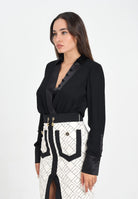 ELISABETTA FRANCHI Body a manica lunga nero da donna in georgette di viscosa e raso CB00356E2 110 ELISABETTA FRANCHI 