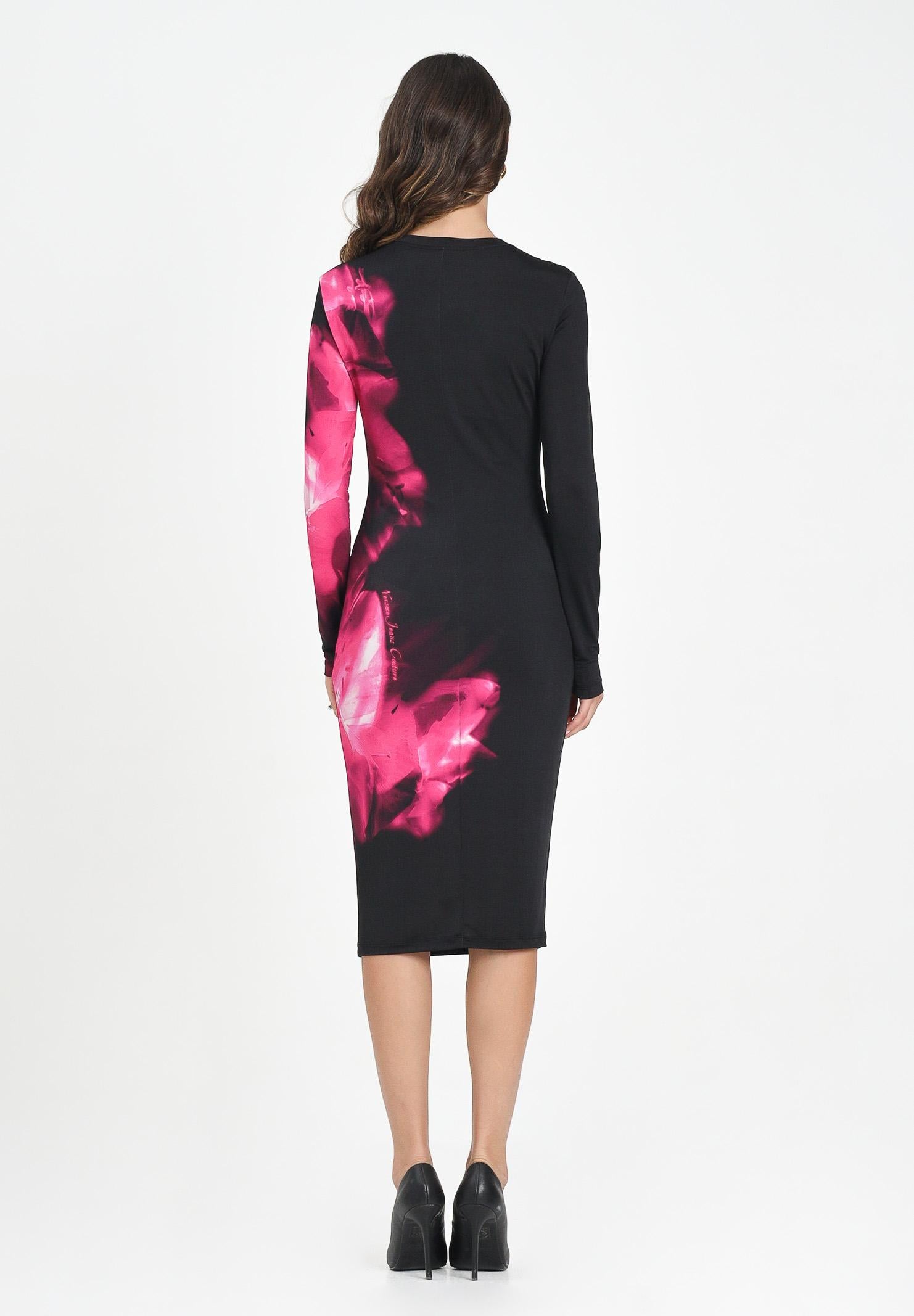 VERSACE JEANS COUTURE Abito midi nero da donna con stampa artistica effetto smoke 79HAO9P0JS526 474 VERSACE JEANS COUTURE 