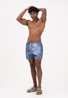 DSQUARED2 Shorts mare blu da uomo con stampa monogram effetto denim D7B626810 454 DSQUARED2 