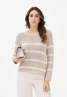 ONLY Maglioncino girocollo beige da donna con motivo a righe panna 15113356 SITA ONLY 