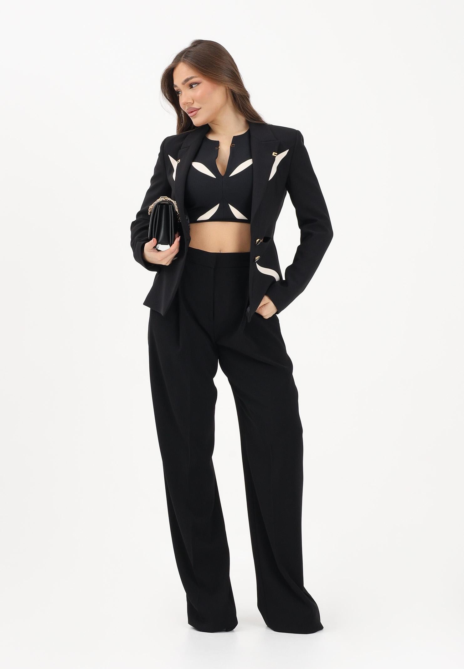 ELISABETTA FRANCHI Pantalone elegante nero da donna con logo charm PA16761E2 110 ELISABETTA FRANCHI 