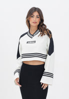 ADIDAS ORIGINALS Felpa Blocking Crewneck avorio e nera da donna JX7597  ADIDAS ORIGINALS 