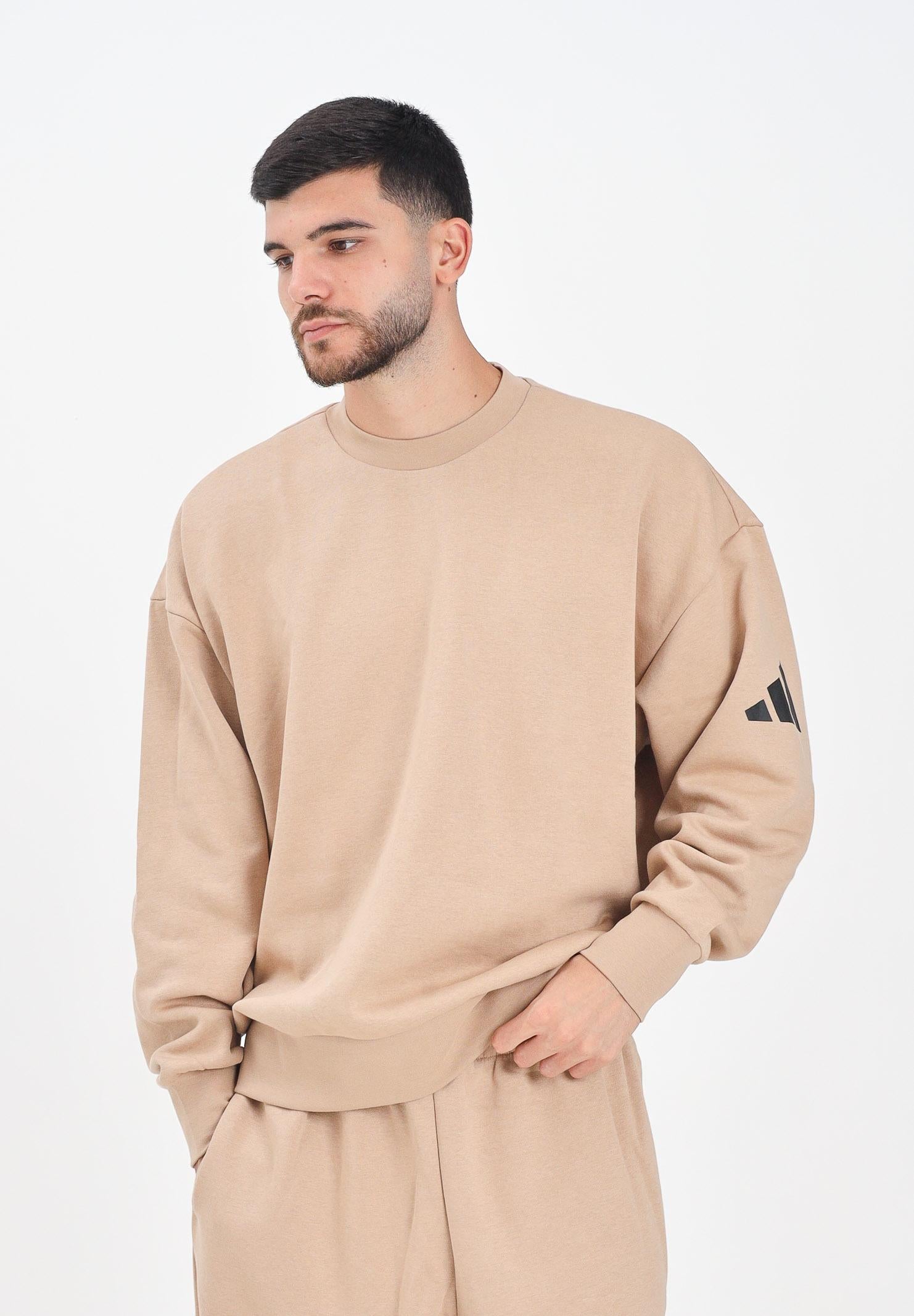 ADIDAS PERFORMANCE Felpa girocollo Essentials Loose Fit 3 Bar Logo beige da uomo JX5668 . ADIDAS PERFORMANCE 