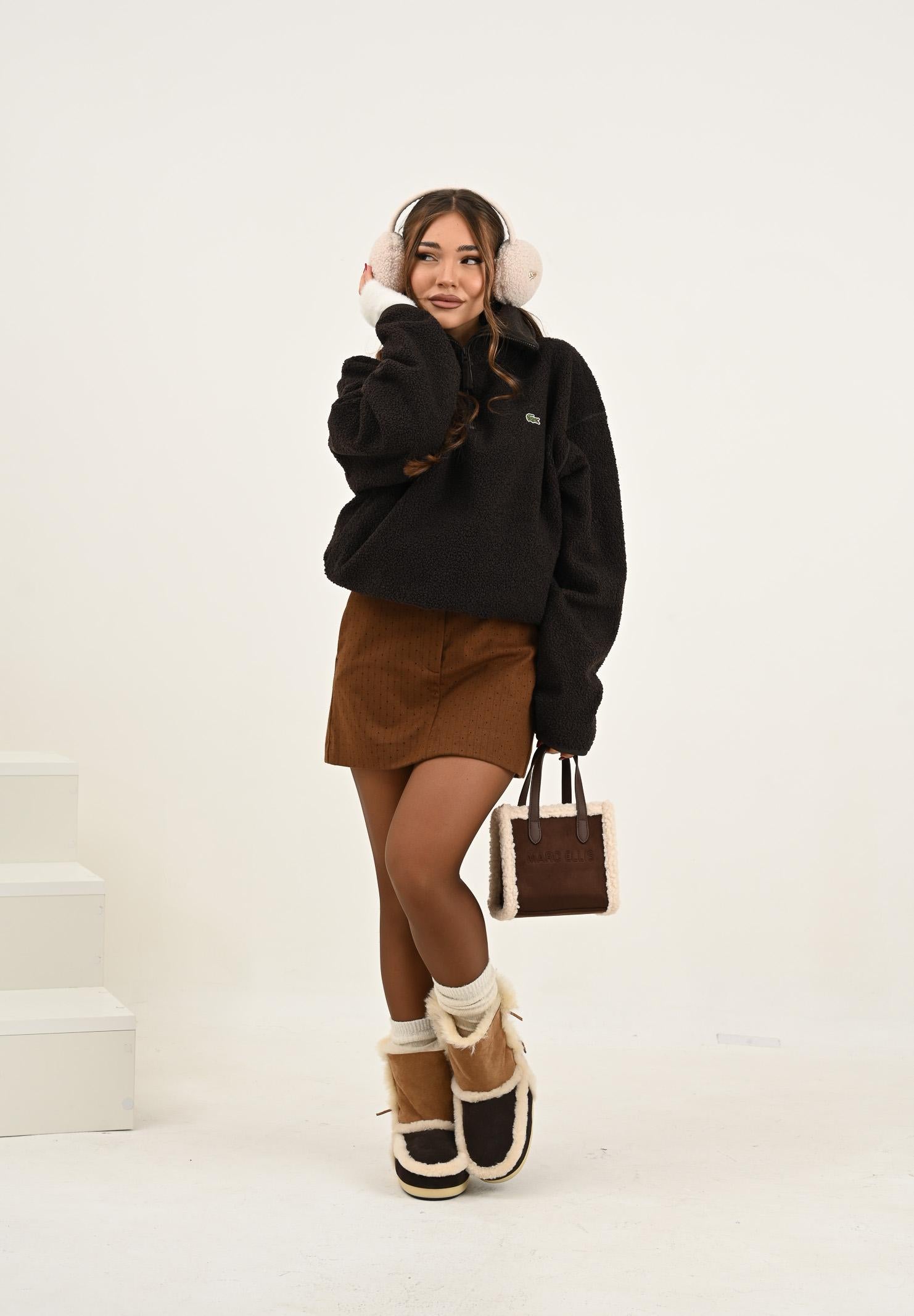 LACOSTE Felpa con mezza zip marrone da uomo in pile polare SH5500 SKB LACOSTE 