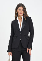 ELISABETTA FRANCHI Giacca monopetto nera da donna in crêpe leggero GI15456E2 110 ELISABETTA FRANCHI 