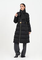 ELISABETTA FRANCHI Piumino lungo nero da donna in tessuto vela jacquard<BR/> PI84D56E2 110 ELISABETTA FRANCHI 