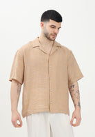 Camicia a manica corta beige da uomo in tessuto leggero e testurizzato CA3302 0025 I'M BRIAN 