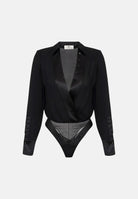 ELISABETTA FRANCHI Body a manica lunga nero da donna in georgette di viscosa e raso CB00356E2 110 ELISABETTA FRANCHI 