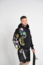 BARROW Felpa con cappuccio nera per uomo e donna rifinita da patch colorate S5BWUAHS017 110 BARROW 