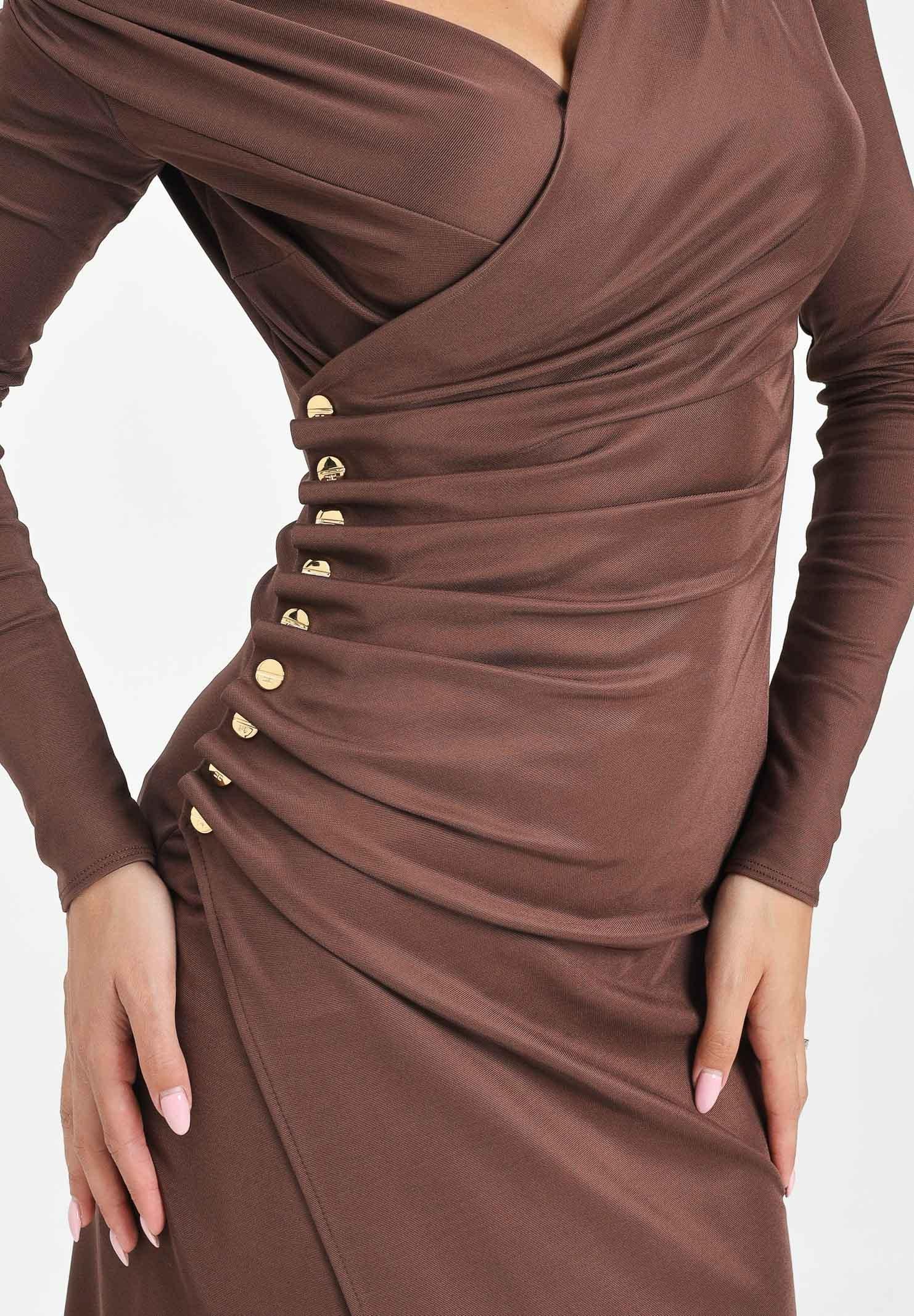 ELISABETTA FRANCHI Abito midi marrone da donna con bottoni gioiello<BR/> AB82257E2 EA3 ELISABETTA FRANCHI 