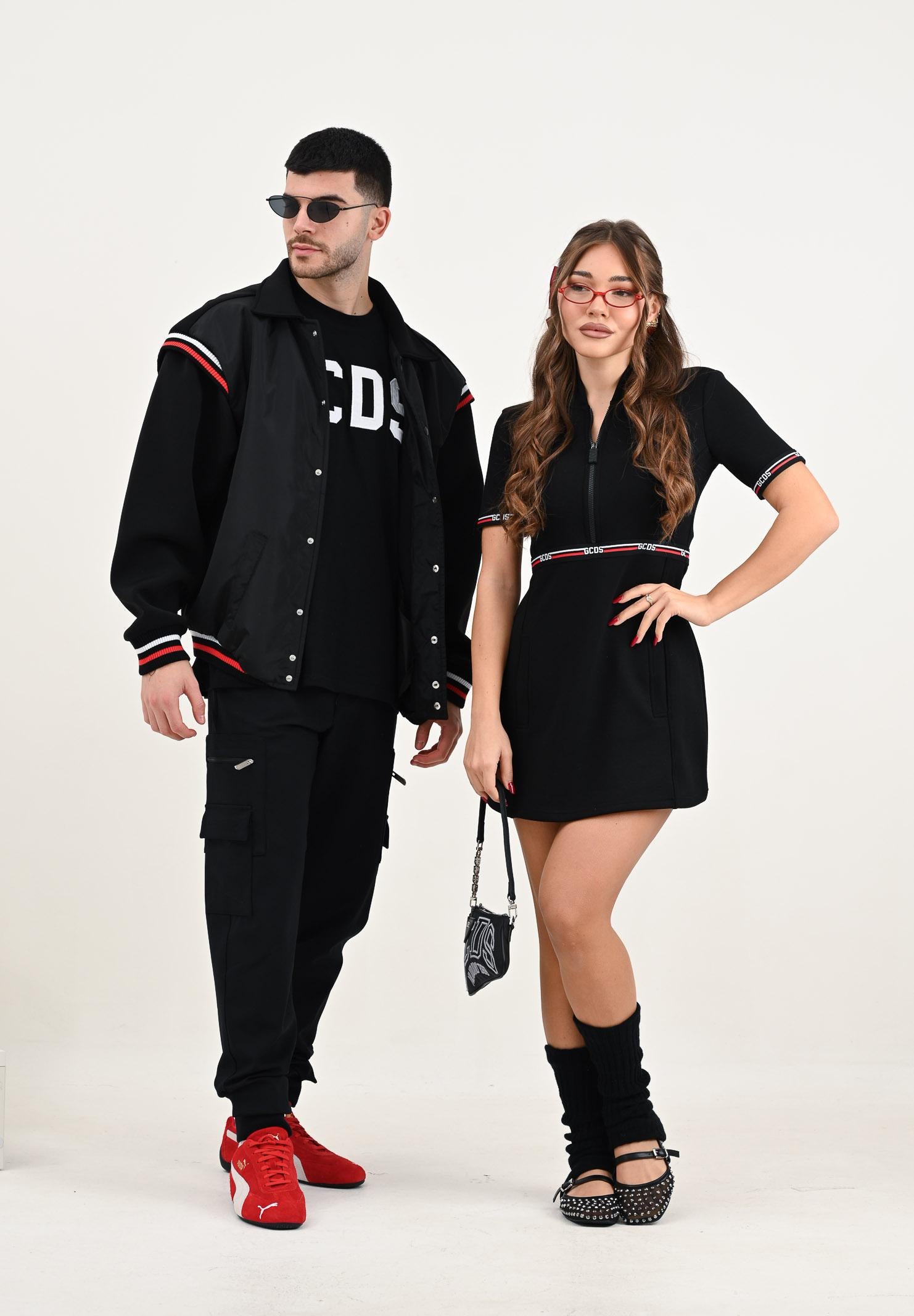 GCDS Abito corto nero da donna con nastri logati B2EW1003JJ3 99 GCDS 