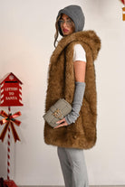 MEHRAN Pelliccia smanicata beige da donna con cappuccio 25296BIS BIS MEHRAN 