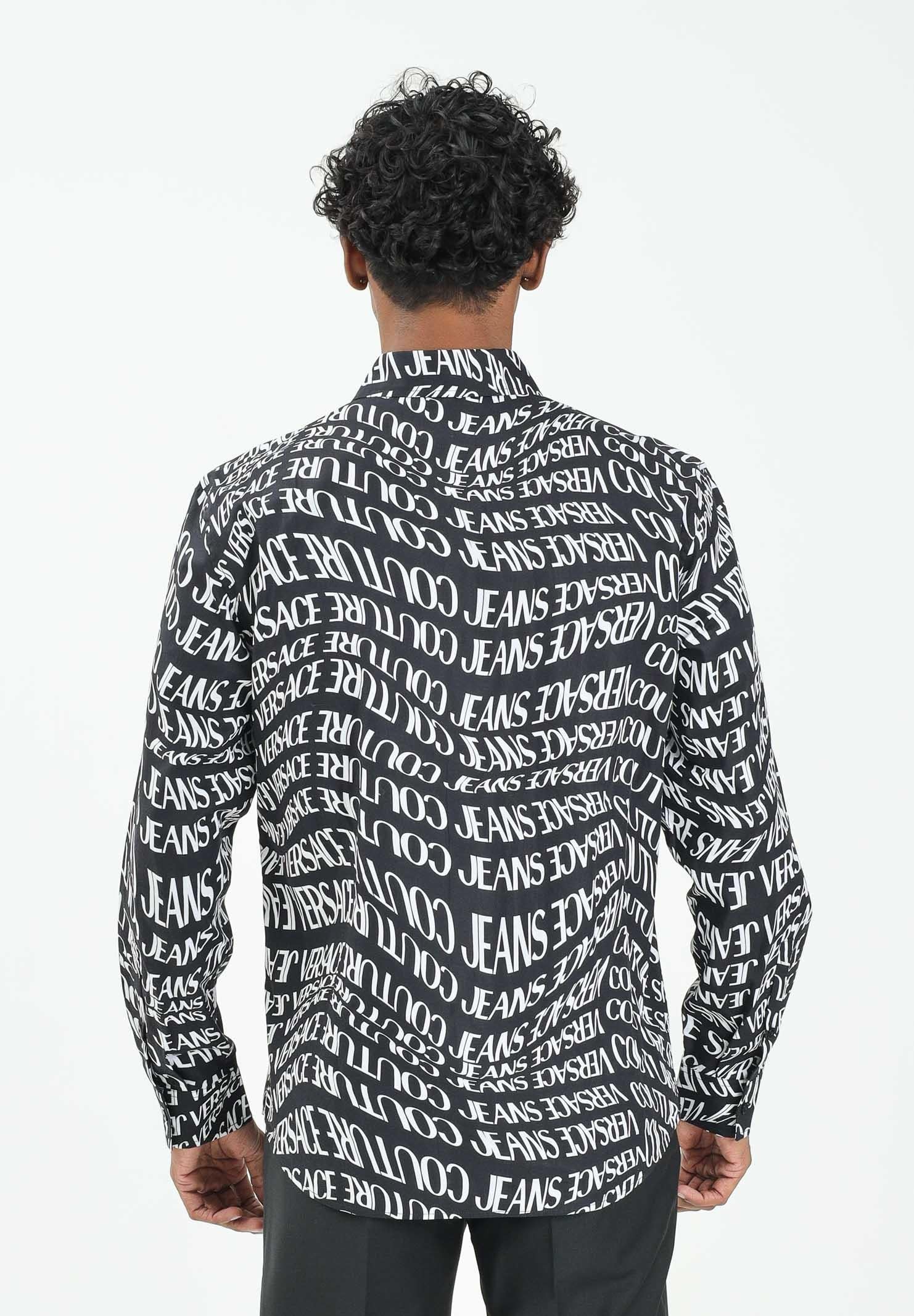 VERSACE JEANS COUTURE Camicia a manica lunga nera da uomo con stampa Liquify Logomania all-over 79GAL2R0NS701 899 VERSACE JEANS COUTURE 