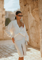 ELISABETTA FRANCHI Gonna midi latte da donna con texture stampa cocco<BR/> GO10856E2 DZ9 ELISABETTA FRANCHI 