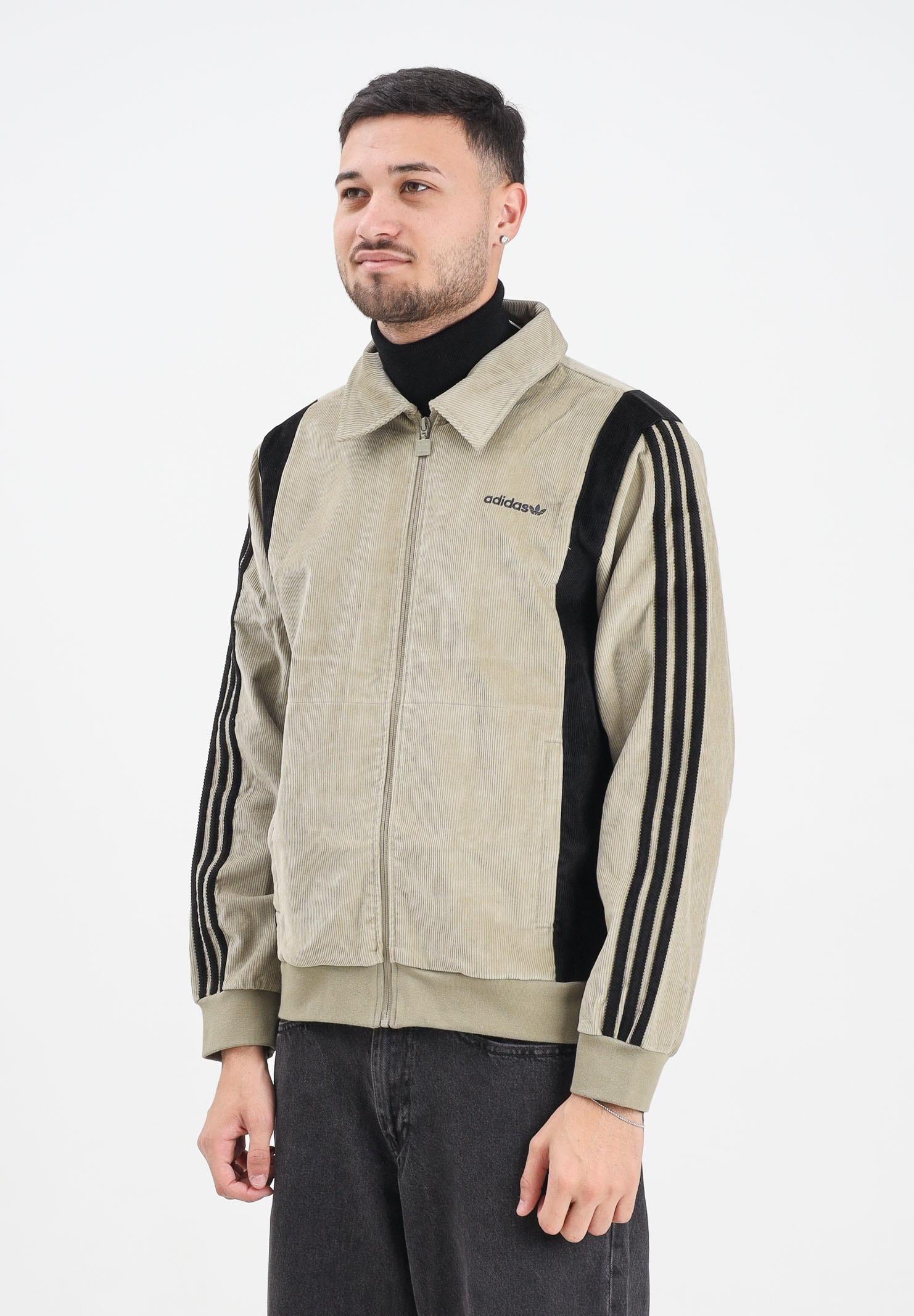 ADIDAS ORIGINALS Felpa con zip old-school verde militare e nera da uomo JX3086 . ADIDAS ORIGINALS 