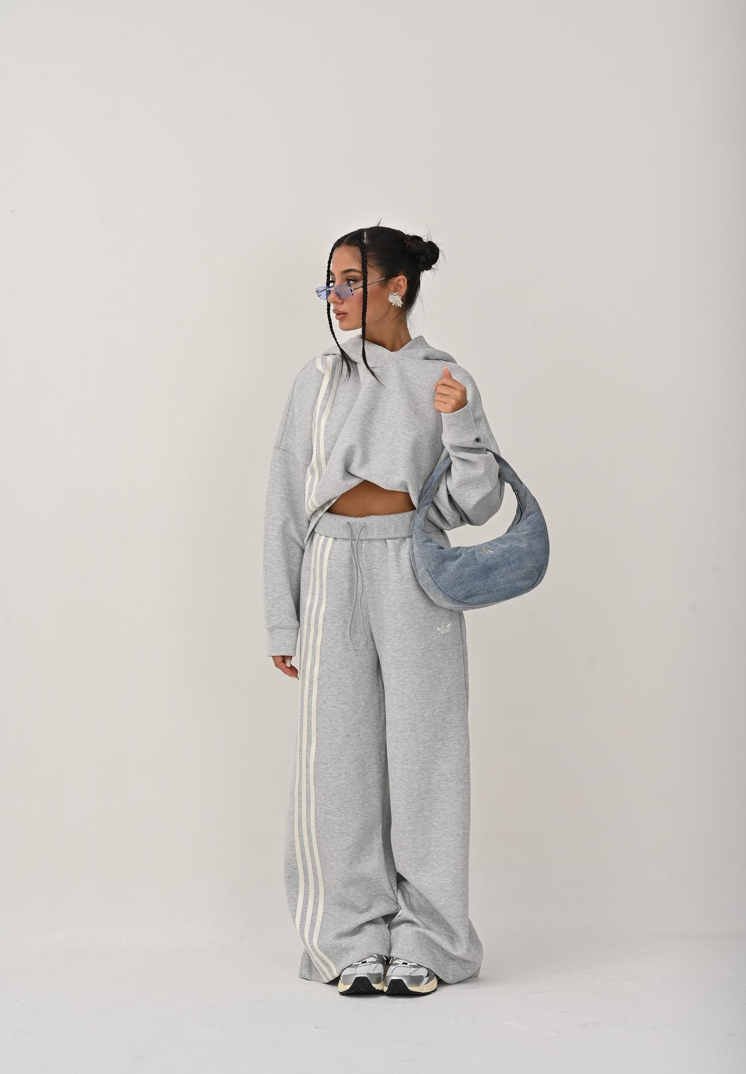 ADIDAS ORIGINALS Felpa con cappuccio 3 Stripes grigia da donna JW3596  ADIDAS ORIGINALS 