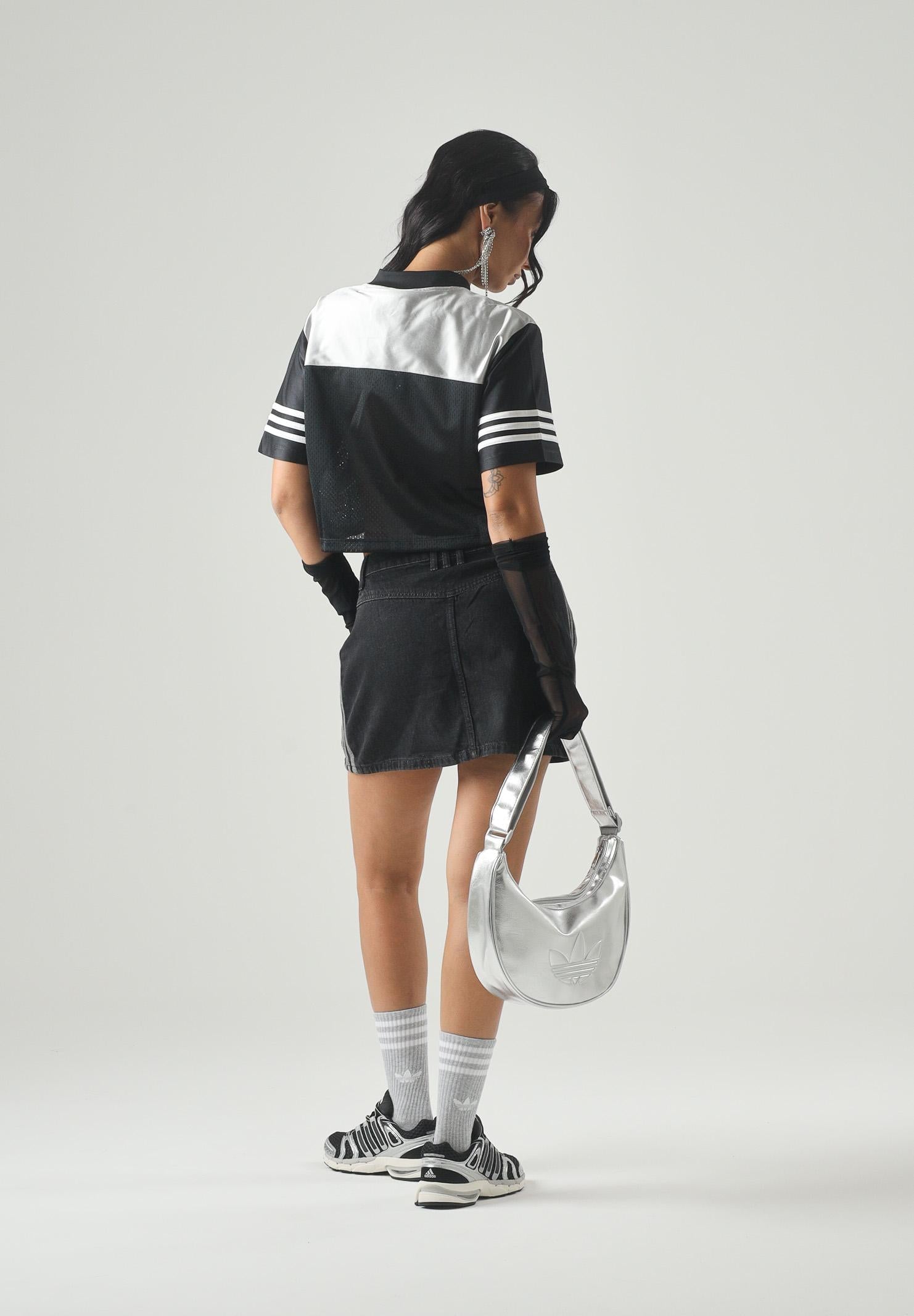 ADIDAS ORIGINALS  T-shirt Crop Jersey Black/Grey Two/White nera, grigia e bianca donna KQ6427 . ADIDAS ORIGINALS 