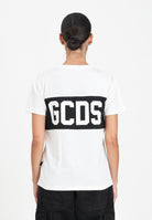 GCDS T-shirt a manica corta bianca per donna, ragazzi e bambini con fascia nera logata B2JU2329JF1 15 GCDS 