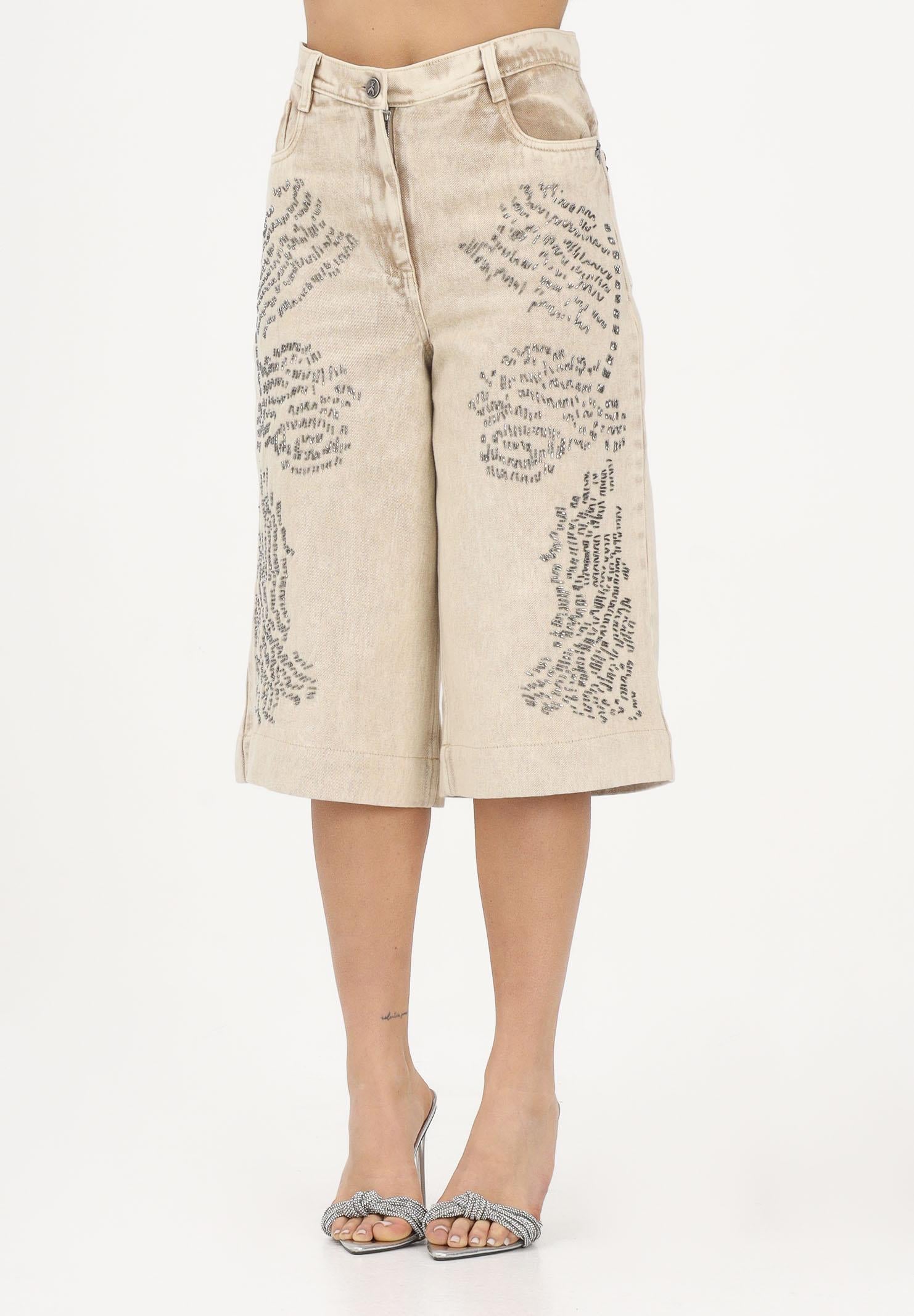 PATRIZIA PEPE Bermuda in denim beige da donna con strass 2P1771D154 B895 PATRIZIA PEPE 