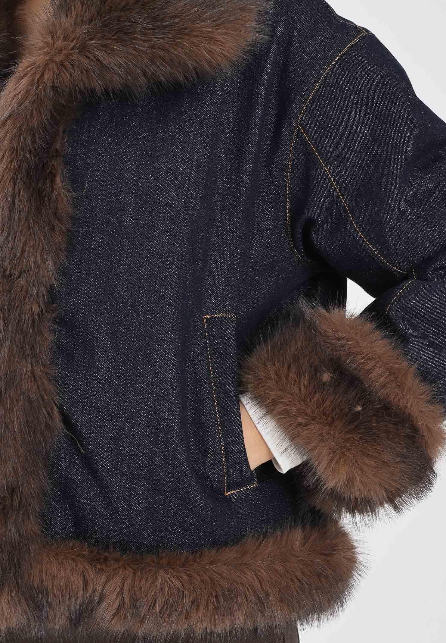 VICOLO Giubbotto in denim blu da donna con dettagli in pelliccia TF0079 VU VICOLO 