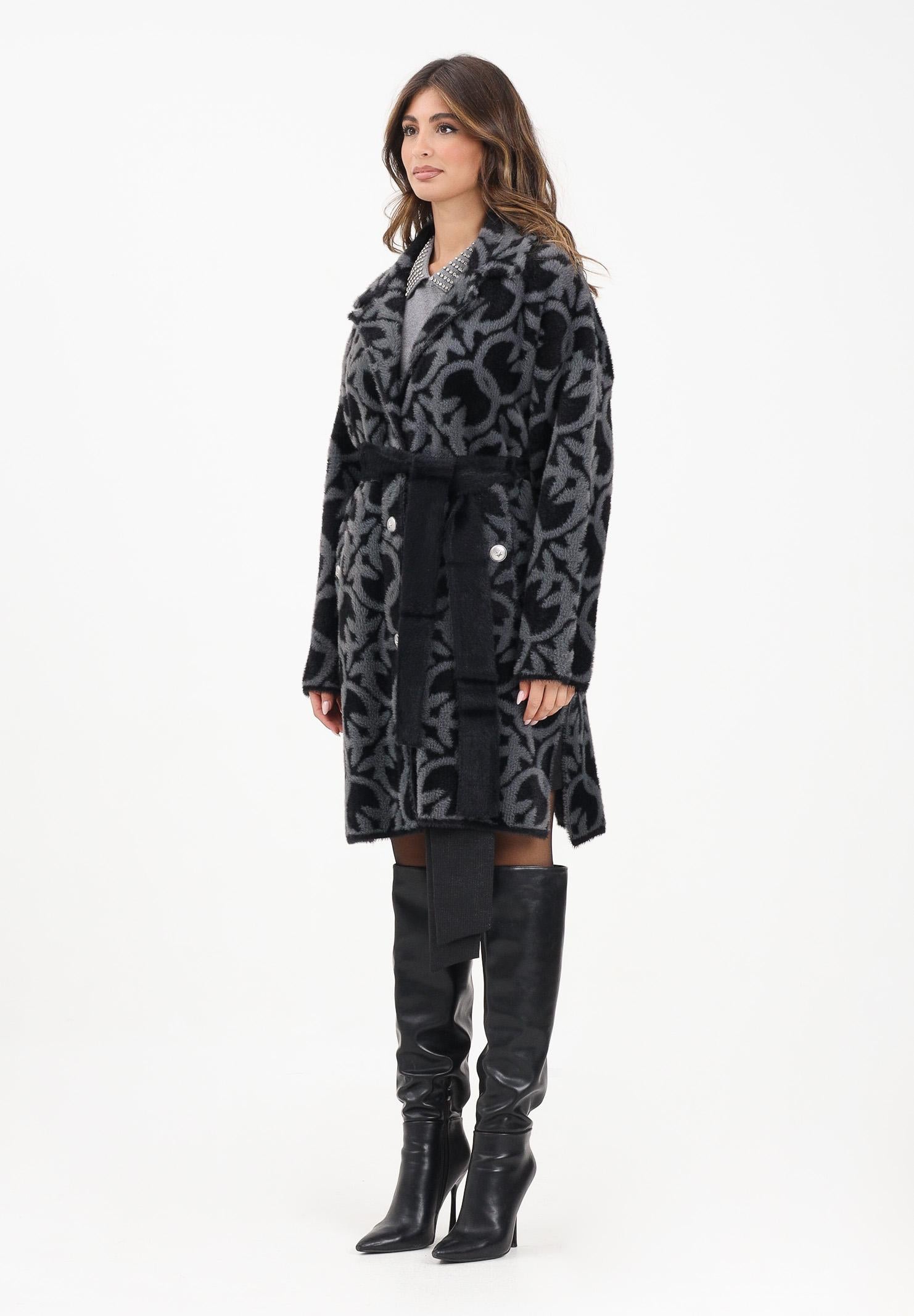 PINKO Cappotto grigio e nero da donna con fantasia logo jacquard 105415A2WY IZ9 PINKO 