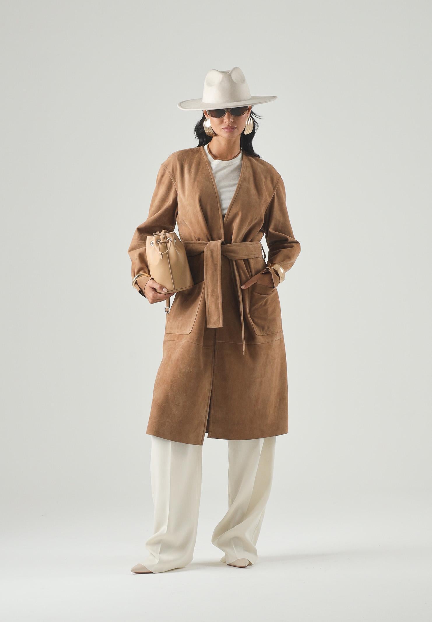 MAX MARA Studio Spolverino MSTPORTICI in pelle scamosciata primo fiore Cammello beige da donna. 2626476011600 002 MAX MARA 