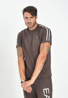 EA7 T-shirt a manica corta marrone da uomo con bande logate 7M000956AF10375 U6063 EA7 