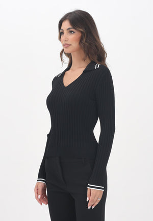 PINKO Maglioncino con scollo a V nero da donna con profili a righe nere 105418A2PS Z99 PINKO 