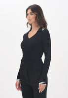 PINKO Maglioncino con scollo a V nero da donna con profili a righe nere 105418A2PS Z99 PINKO 