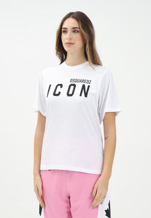 T-shirt a manica corta bianca per donna, ragazzi e bambini con stampa logo DQ2668D004G DQ100 DSQUARED2 