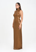 ELISABETTA FRANCHI Abito lungo bronzo da donna in maglia laminata AM13Q56E2 EC1 ELISABETTA FRANCHI 