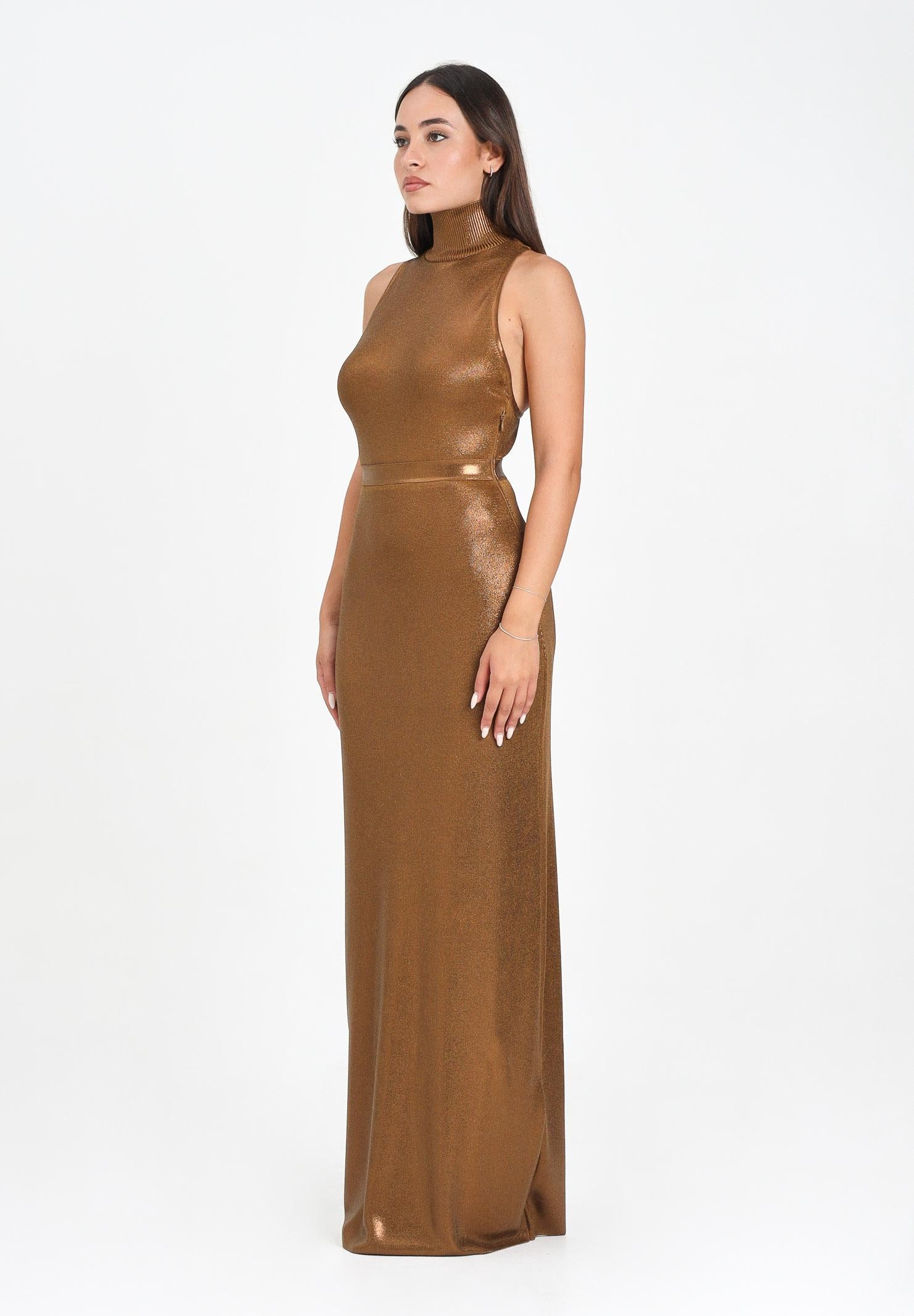 ELISABETTA FRANCHI Abito lungo bronzo da donna in maglia laminata AM13Q56E2 EC1 ELISABETTA FRANCHI 