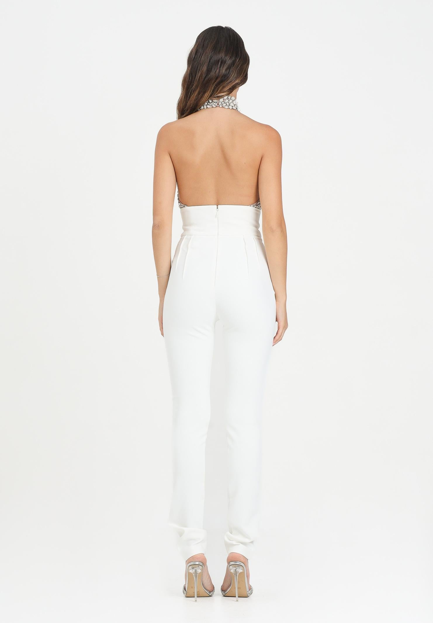 ELISABETTA FRANCHI Women's white jumpsuit with rhinestone
