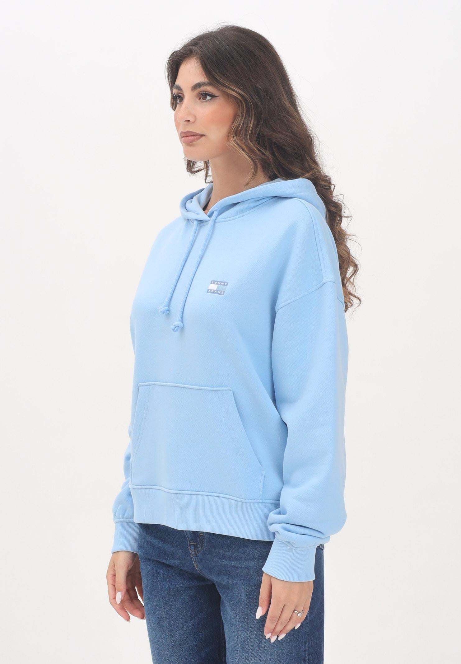 TOMMY JEANS Felpa con cappuccio azzurra da donna rifinita da logo DW0DW19414C1T  TOMMY JEANS 