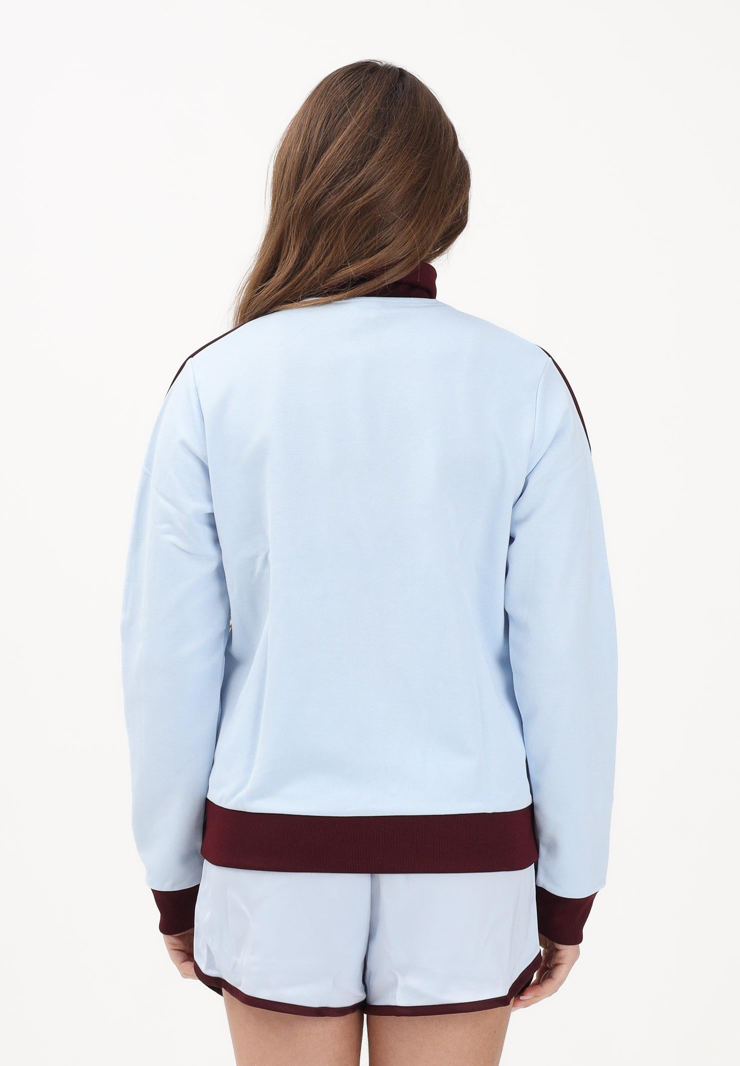 ADIDAS ORIGINALS Felpa con zip 3-Stripes celeste e bordeaux da donna KD3741 . ADIDAS ORIGINALS 