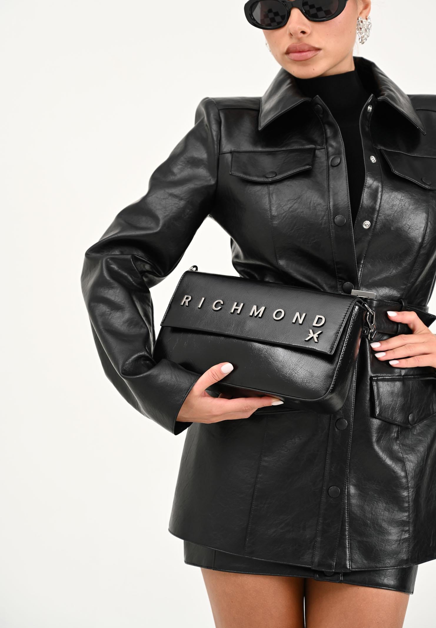 RICHMOND Borsa a spalla nera da donna con logo metallico UWA25303BO BL RICHMOND 